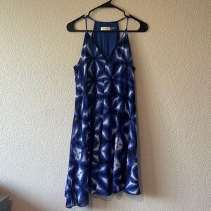 Calvin Klein Navy and White Patterned Midi Dress
